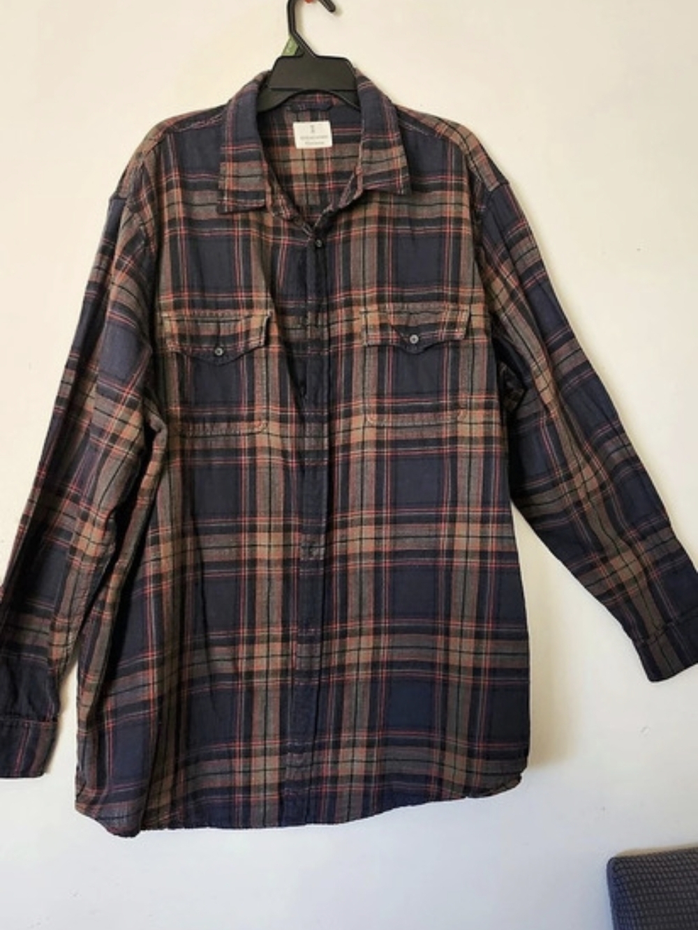 mutual weave Plaid Button Down Shirt Blue & Red Medium